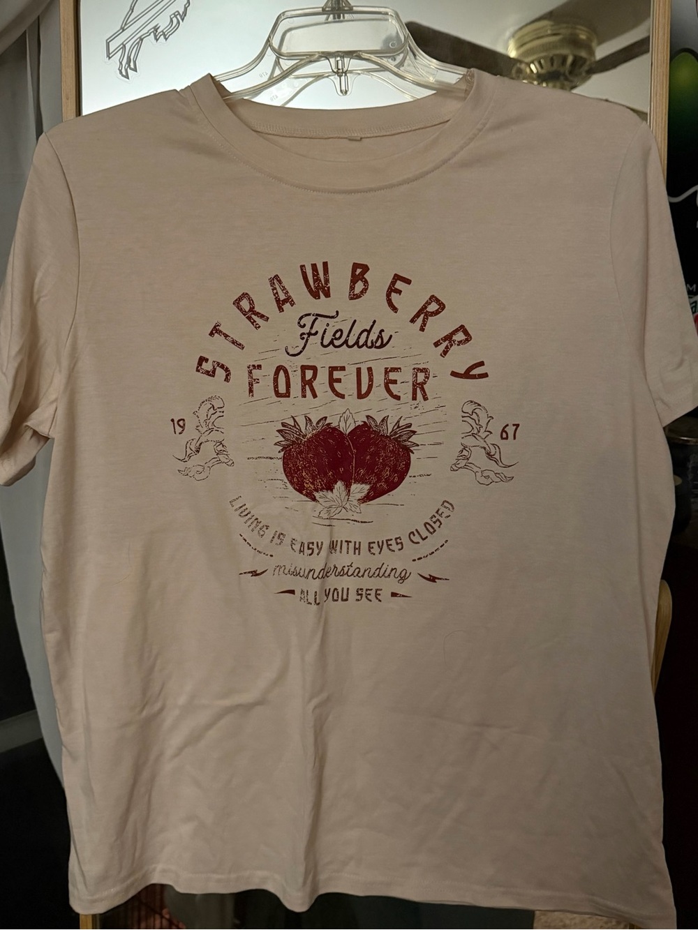 Strawberry Fields Forever Graphic Tee - cream with Red Print